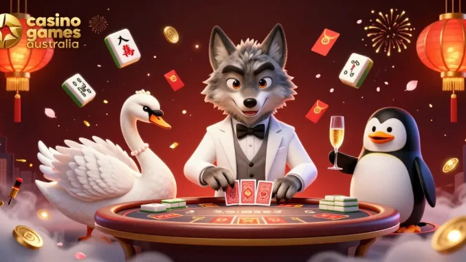 Experience the thrill of casino games Australia with elegant characters and vibrant elements.