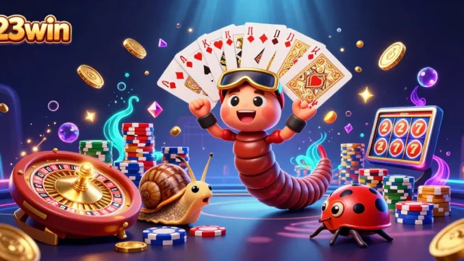 Experience thrilling gameplay with 23win's 3D millipede dealer and vibrant casino elements.