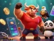Engage with nhà cái mb66 at the vibrant casino scene showcasing celebration, trophies, and crypto elements.