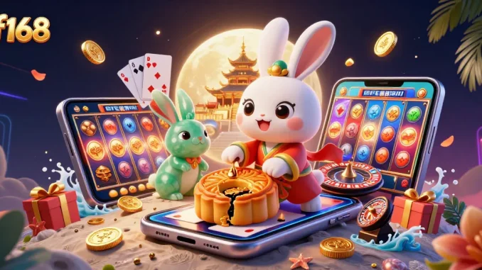 Experience thrilling gaming action with f168 as moon rabbit reveals poker chips in a vibrant casino setting.